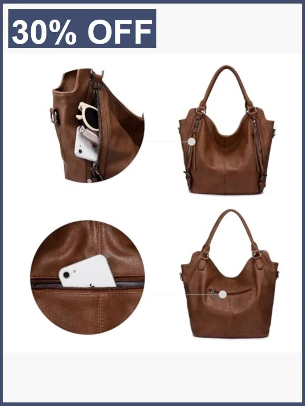 PU Leather Tote Hobo Bag for Women, Large Shoulder Handbag with Adjustable Strap